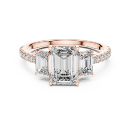 Luxury Emerald-Cut Three-Stone Engagement Ring with Side Stone