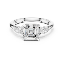 Designer Asscher Diamond Ring with Pear Side Stones