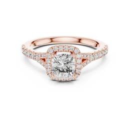 Celestial Blush Halo Engagement Ring with Side Stone