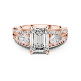 Imperial Emerald Splendor Three-Stone Diamond Ring with Side Stone