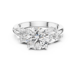 Round Solitaire Four Prong Diamond Setting Ring with Side Stone