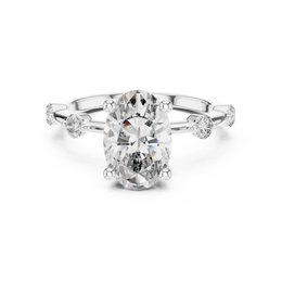 Oval Solitaire Four Prong Diamond Setting Ring with Side Stone