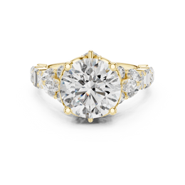 Round-Cut Solitaire Four Prong Diamond Setting Ring with Side Stone