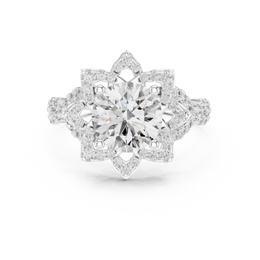 Round Solitaire Four Prong Diamond Setting Ring with Side Stone