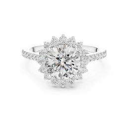 Round Solitaire Four Prong Diamond Setting Ring with Side Stone