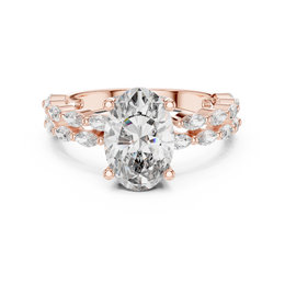 Oval-Cut Solitaire Four Prong Diamond Setting Ring with Side Stone
