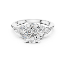 Round Solitaire Four Prong Diamond Setting Classy Ring with Side Stone