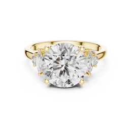 Round Solitaire Classy Four Prong Diamond Setting Ring with Side Stone