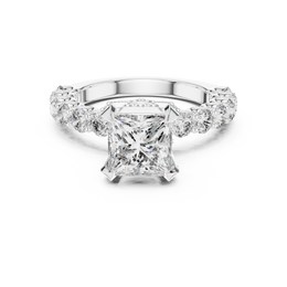 Princess-Cut Diamond Engagement Ring with Round Side Stone