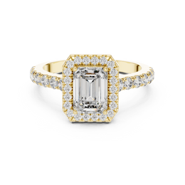 Emerald-Cut Diamond Engagement Ring with pave halo setting