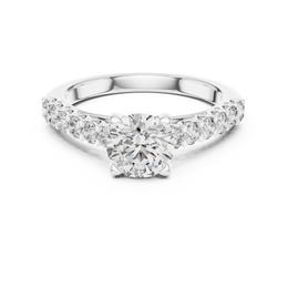 Classic Round Solitaire Four Prong Setting Ring with Side Stone