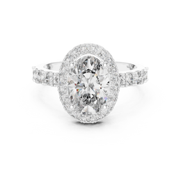 Oval Radiance Halo Four Prong Setting Diamond Ring